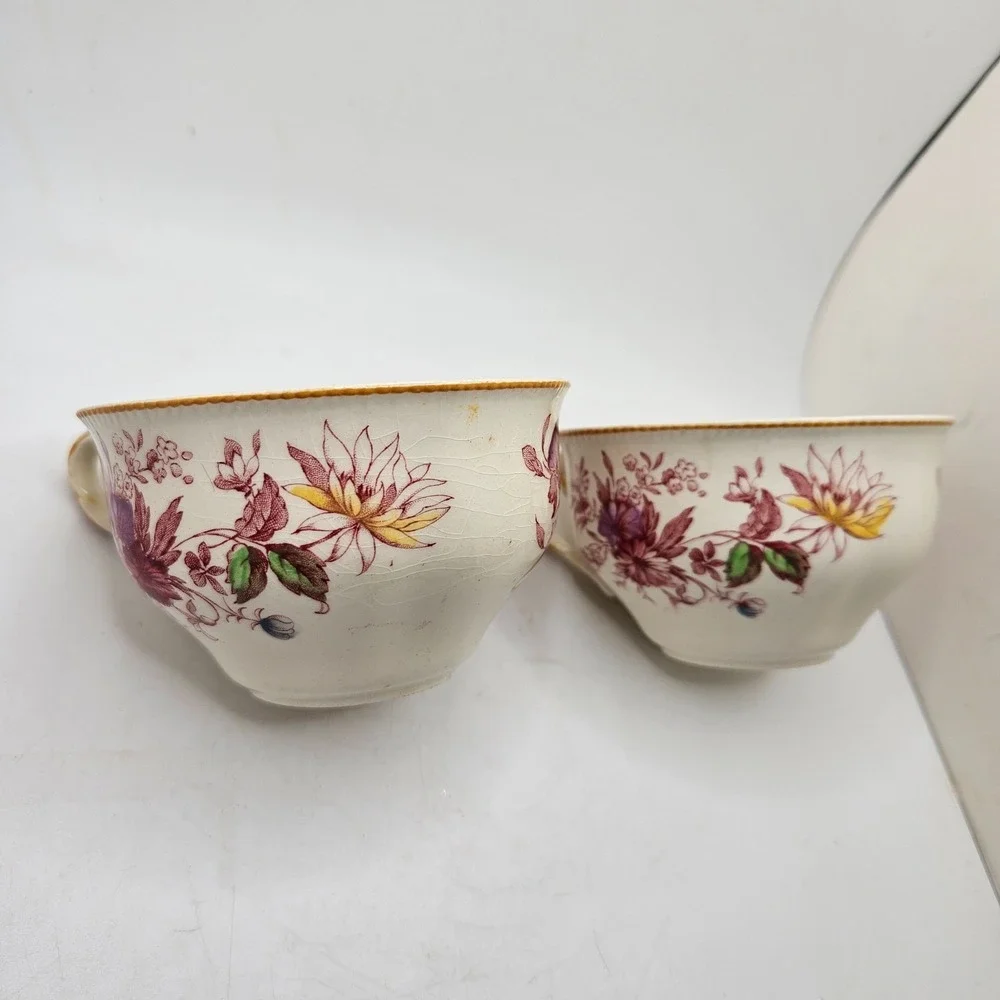 Vintage Johnson Brother's Floral Transferware Tea Cups Set of 2 Cottagecore